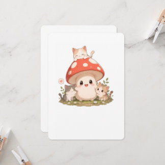 Carte d'invitation Mignon Chat Champignon – Kawaii