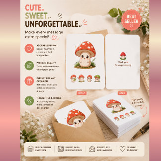 Carte d'invitation Mignon Chat Champignon – Kawaii