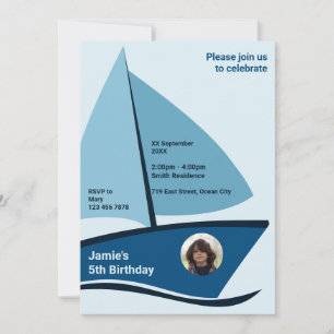 Carte d'invitation moderne 5e anniversaire Bateau 