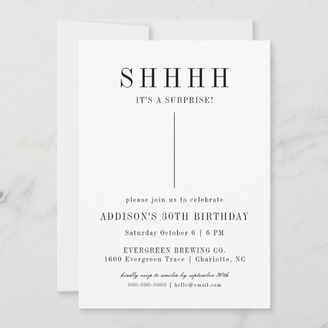 carte d'invitation moderne pour une fête surprise  (Devant)