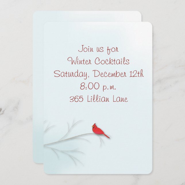 Carte d'invitation modifiable du Cardinal d'hiver (Devant / Derrière)