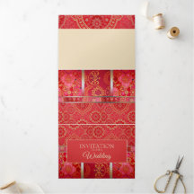 Carte d'invitation - Motif doré rouge oriental