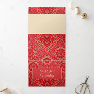 Carte d'invitation motif doré rouge ORIENTAL - Car