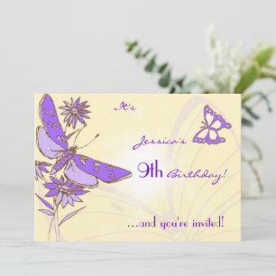 Carte d'invitation Papillon Violet Pêche