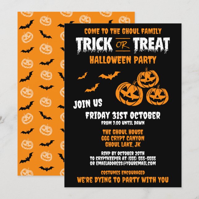 Carte d'invitation personnalisable pour fête 'Tric (Devant / Derrière)