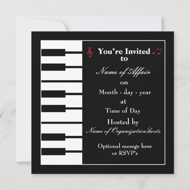 Carte d'invitation Piano note (Devant)
