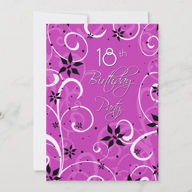 Carte d'invitation Pink Black 18th Birthday Party (Devant)