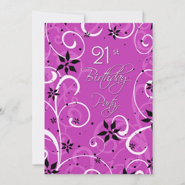 Carte d'invitation Pink Black 21st Birthday Party (Devant)