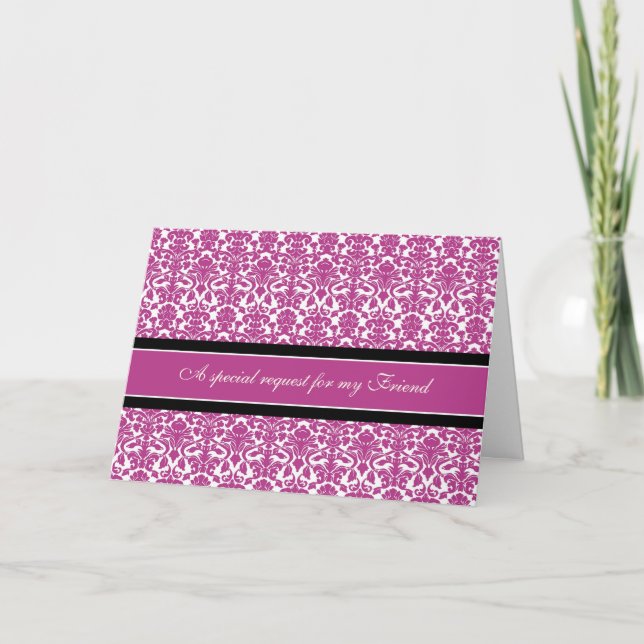 Carte d'invitation Pink Damask Friend Bridesmaid (Devant)