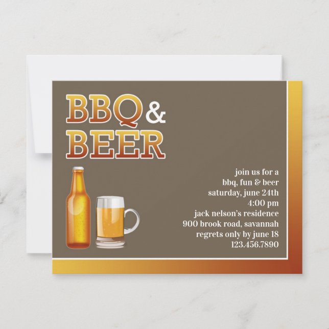 Carte d'invitation plate pour soirée BBQ & Bière (Devant)