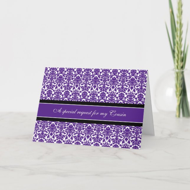 Carte d'invitation Plum Damask Cousin Bridesmaid (Devant)