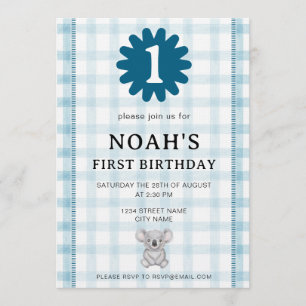Carte d'invitation pour 1er anniversaire koala à l