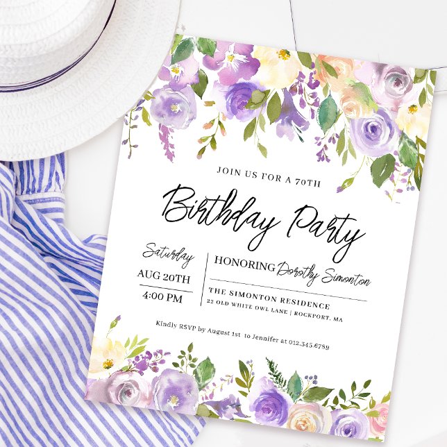 Carte d'invitation pour 70e anniversaire à motif f (Matching welcome signs and party supplies available. Message me for help to find them!)