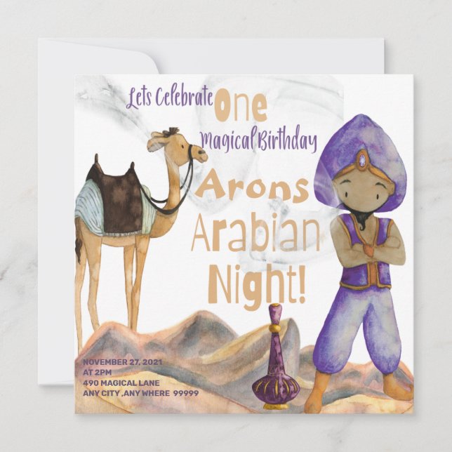 Carte d'invitation pour anniversaire de nuit arabe (Devant)