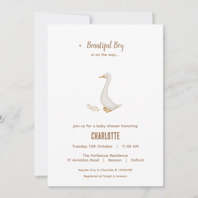 Carte d'invitation pour Baby Shower Canard (Devant)