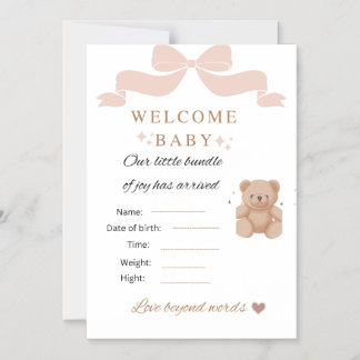 Carte d'invitation pour Baby Shower Teddy Bear | B