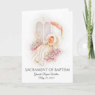 Carte d'invitation pour baptême de bébé fille avec