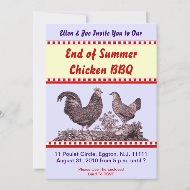 Carte d'invitation pour barbecue de poulet de fin  (Devant)