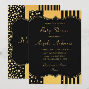 Carte d'invitation pour bébé Black Gold de luxe