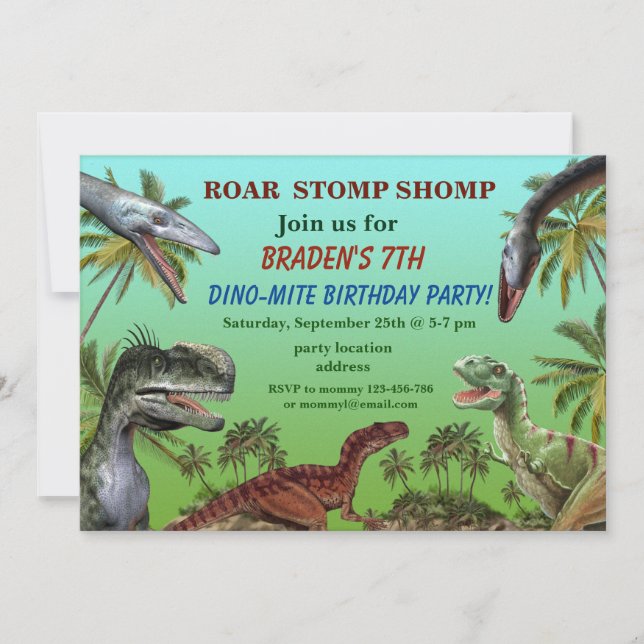 Carte d'invitation pour Dinosaures (Devant)