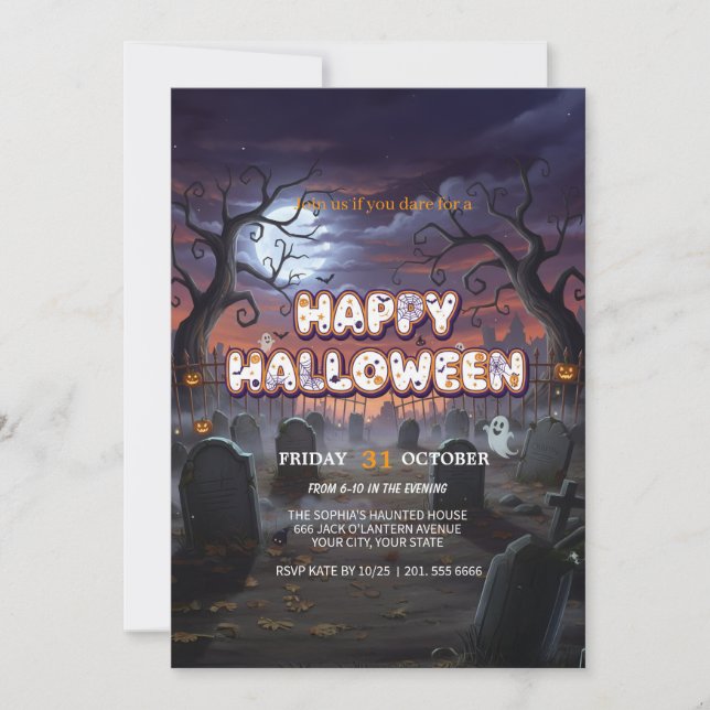 Carte d'invitation pour Halloween du cimetière Lun (Devant)