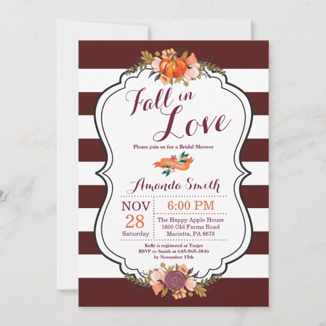 Carte d'invitation pour la douche nuptiale automne (Devant)