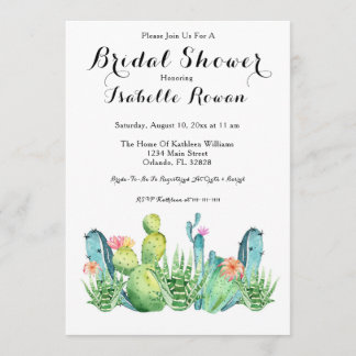 Carte d'invitation pour la douche nuptiale Cactus