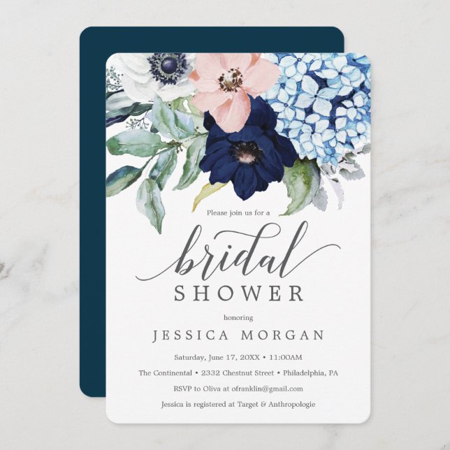 Carte d'invitation pour la douche nuptiale de la M (Devant / Derrière)