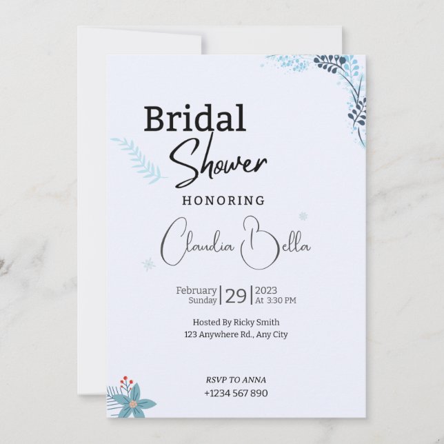 Carte d'invitation pour la douche nuptiale d'hiver (Devant)