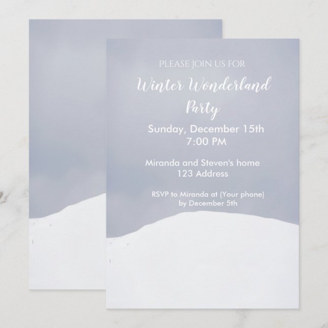 Carte d'invitation pour la fête d'hiver au pays de (Devant / Derrière)