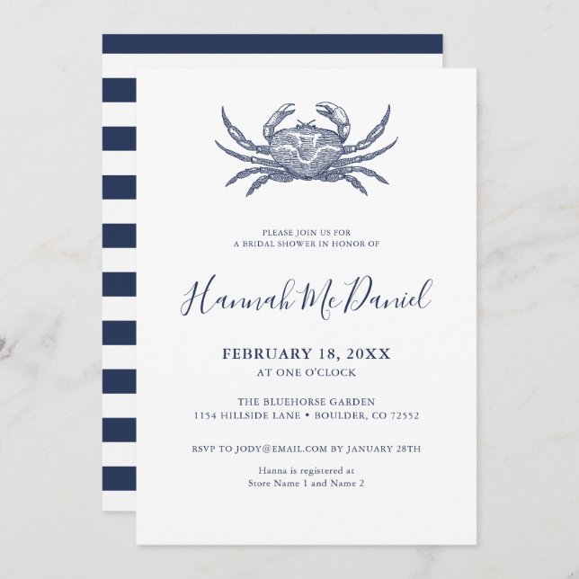 Carte d'invitation pour la nuptiale de crabe de la (Devant / Derrière)