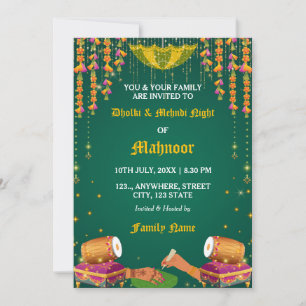Carte d'invitation pour la soirée Dholki et Mehndi