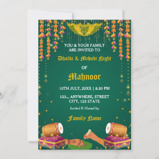 Carte d'invitation pour la soirée Dholki & Mehndi