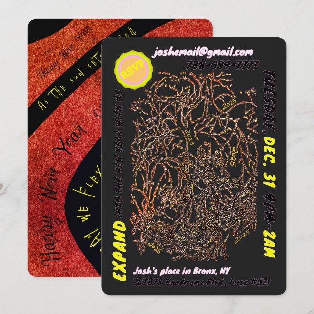 CARTE D'INVITATION POUR LA SOIRÉE DU NOUVEL AN & c (Devant / Derrière)