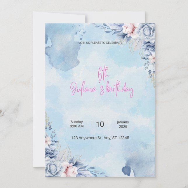 Carte d'invitation pour l'anniversaire de Juliana  (Devant)