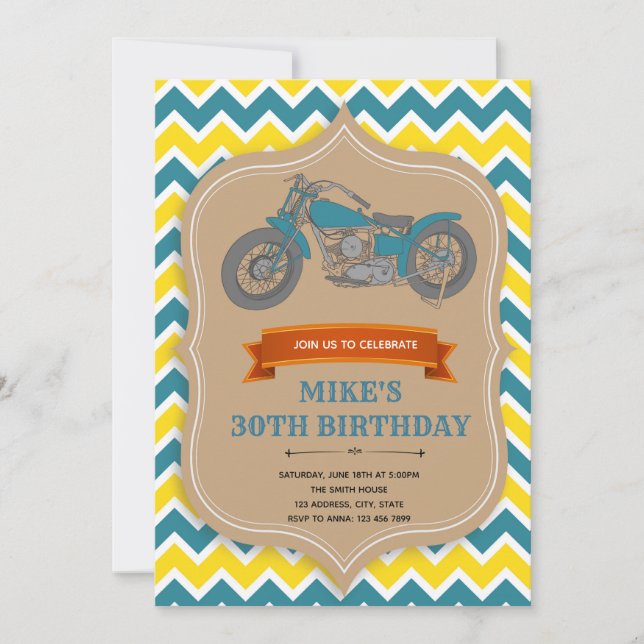Carte d'invitation pour l'anniversaire de la moto (Devant)