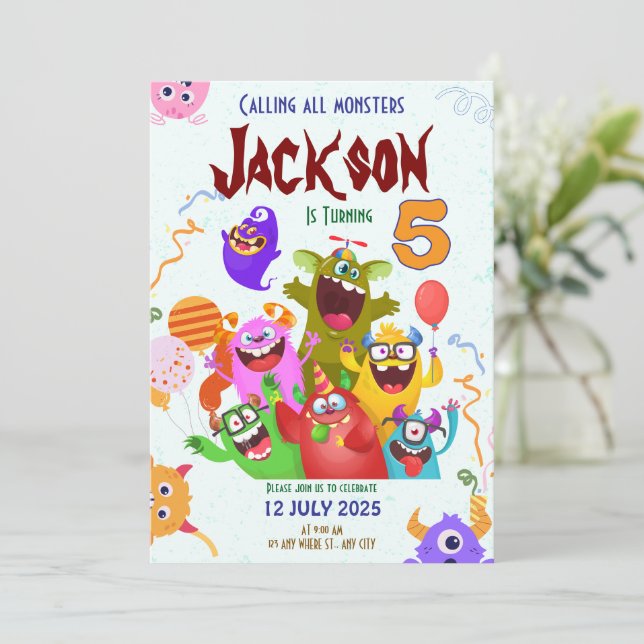 Carte d'invitation pour l'anniversaire du monstre  (Debout devant)