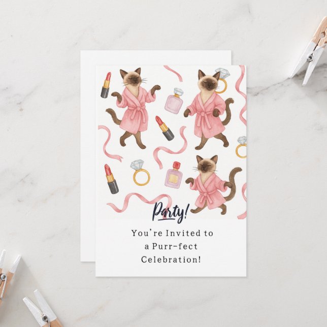 Carte d'invitation pour l'anniversaire d'un chat (Devant/Arrière en situation)