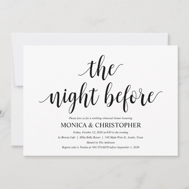 Carte d'invitation pour le dîner de répétition de  (Devant)