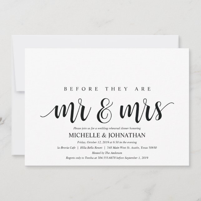 Carte d'invitation pour le dîner de répétition de  (Devant)