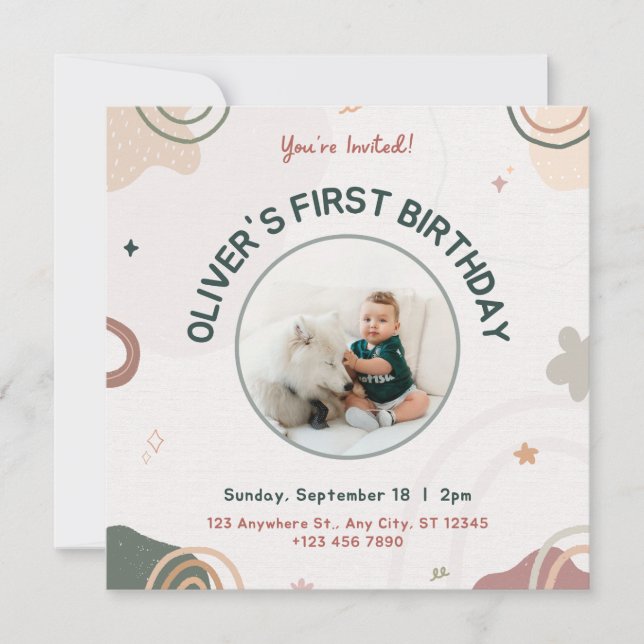 Carte d'invitation pour le premier anniversaire (Devant)