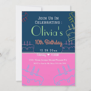 carte d'invitation pour les 10 ans d'olivia