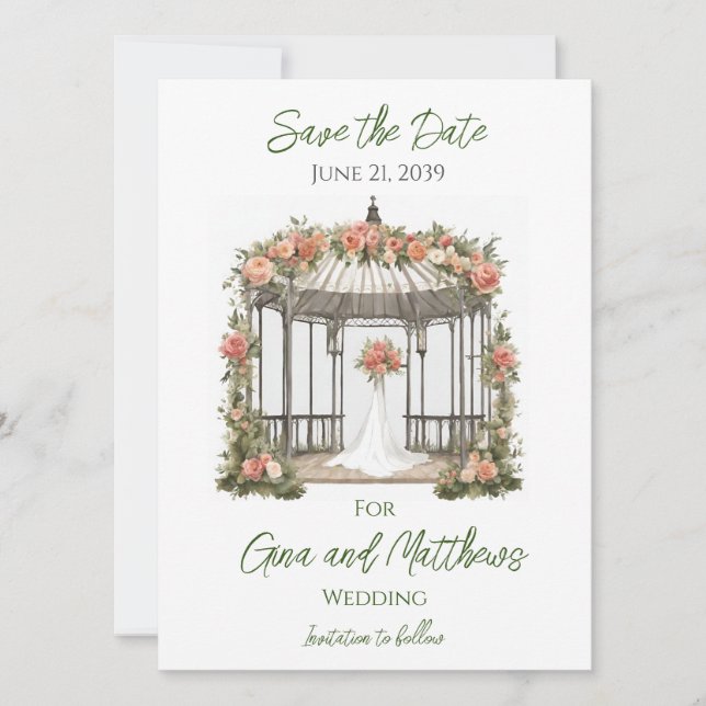 Carte d'invitation pour mariage sous gazebo avec d (Devant)