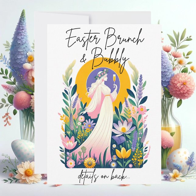 Carte d'invitation pour un brunch et du champagne  (easter brunch champagne bubbly gathering party mimosa invitation elegant)