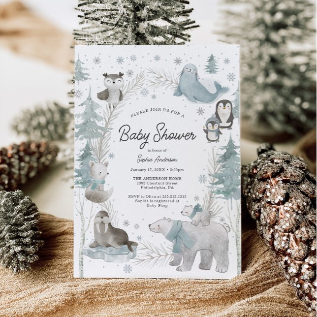 Carte d'invitation pour une baby shower sur le thè (winter baby shower)