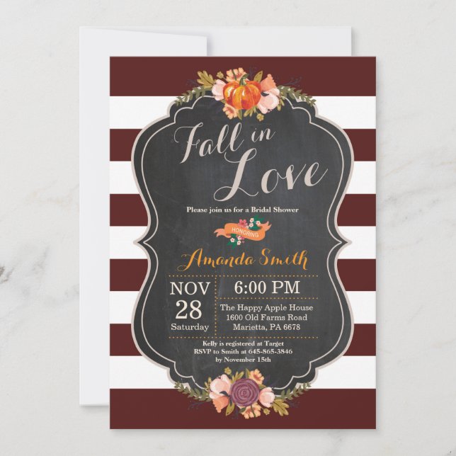 Carte d'invitation pour une douche nuptiale tombée (Devant)