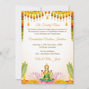 Carte d'invitation pour Varalakshmi Vratham   Inde
