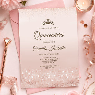 Carte d'invitation Quinceañera pailletée Rose Gold