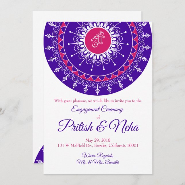 Carte d'invitation Rangoli (Devant / Derrière)