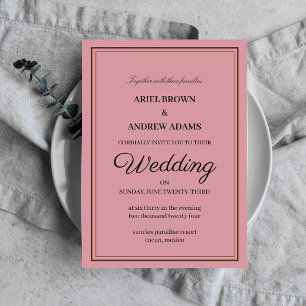 Carte d'invitation rose mariage classique